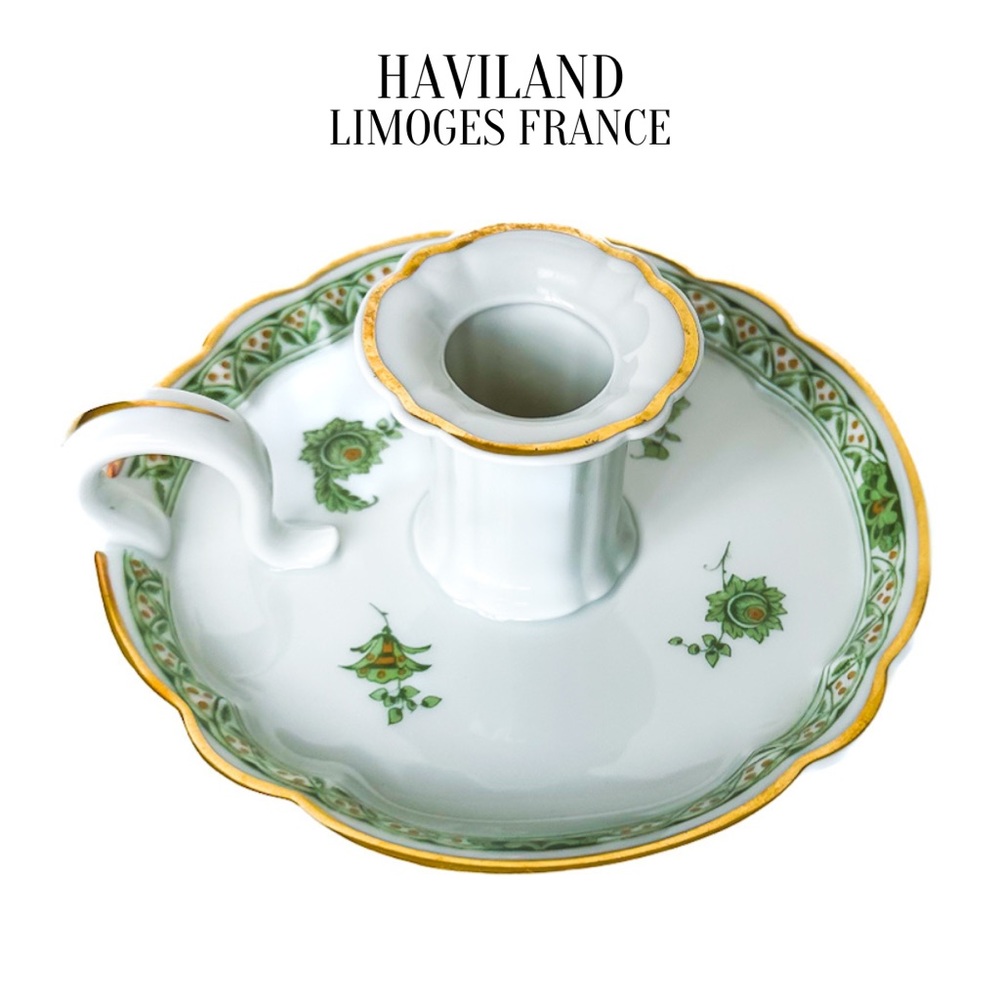 Haviland Limoges France Porcelain Chamberstick Handled Candleholdrer